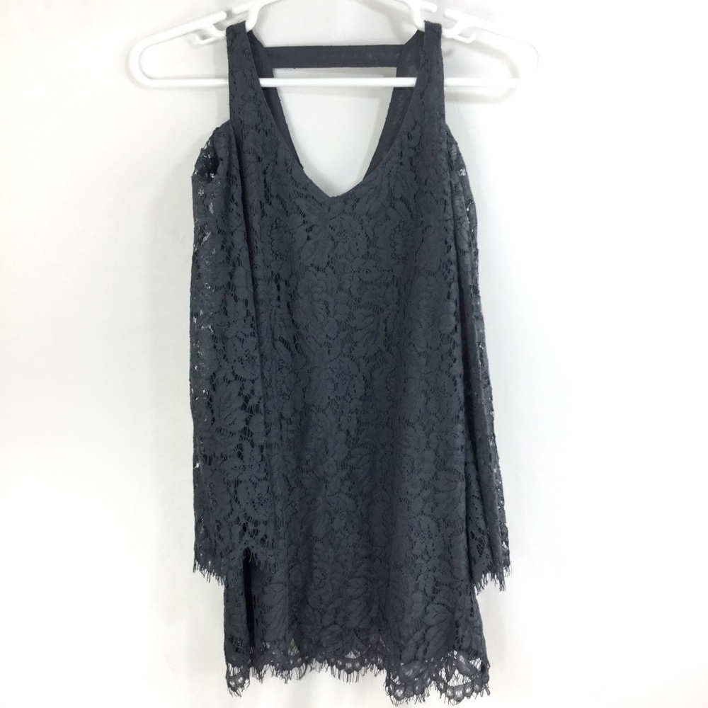 Chaser Mini Dress Gray Lace Cold Shoulder